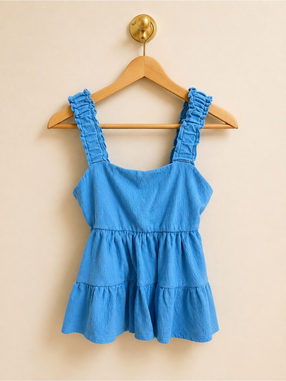 SO Blue Tiered Babydoll Tank Top | Women’s Medium | Textured Sleeveless Top